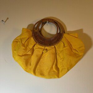 Soft Canvas Purse with Round Wood Handle, Yellow